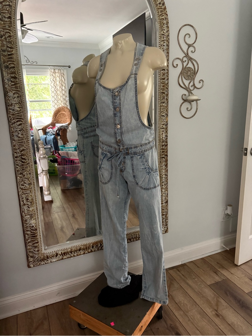 Light Wash Denim Overalls - Womens